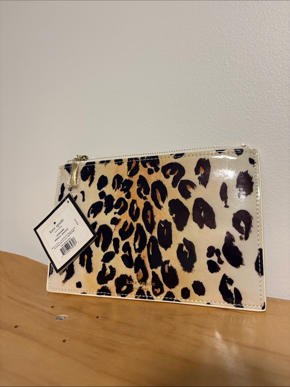 kate spade NWT leopard patent small pouch with accessories